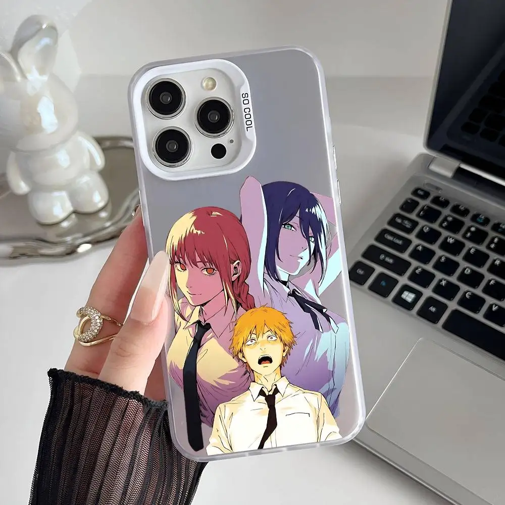 Anime Chainsaw Man Reze Arc Pochita Phone Case with Silver Gradient Back Cover