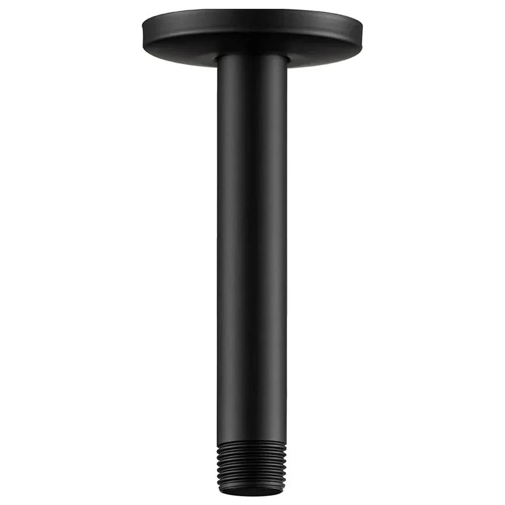 Black Shower Bracket With Flange Ceiling Mount Shower Head Extension 10-30cm Standard Male G1/2 Connectors Heads Parts