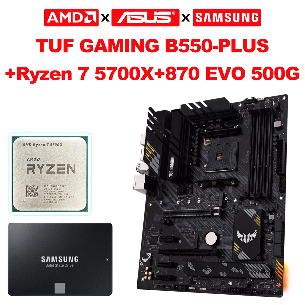Amd New Ryzen 7 5700X Socket Cpu Am4 + Asus Tuf Gaming B550M-Plus Scheda Madre Micro-Atx B550M 128G + Samsung 870 Evo 500G Ssd