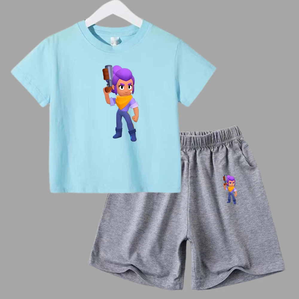 thumbnail image 1 of Conjunto de 2 piezas de camiseta y pantalones cortos divertidos para niños y adolescentes, de algodón, para verano, juego de lucha, Anime, Cosplay, ropa deportiva informal para niño y niña, conjunto p, 1 of 5