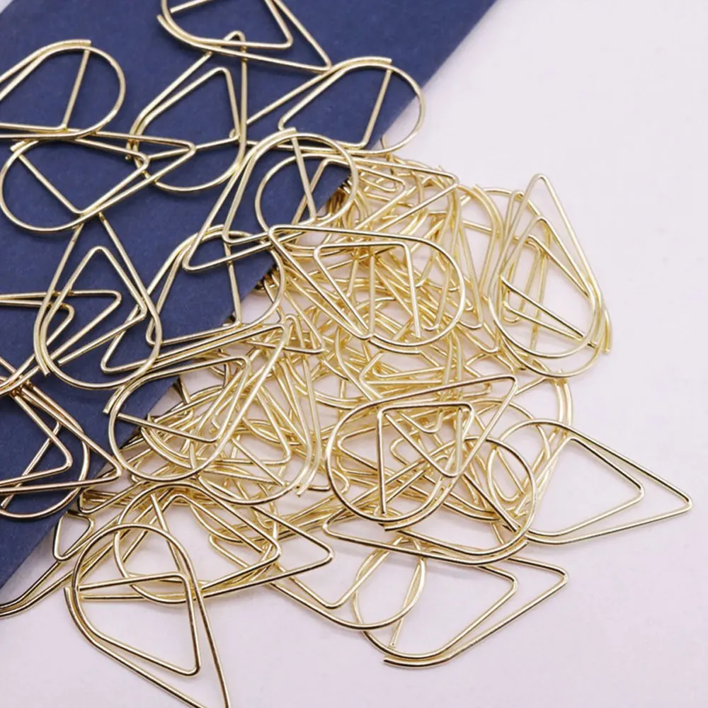 Metal Bookmark 50pcs Metal Material Drop Shape Paper Clips Gold Silver Color Kawaii Cute Bookmark Clip Office School Stationery Drop Bookmark