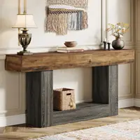Tribesigns Table console de 63 pouces, table d'entrée à 2 niveaux avec base en forme de U, table de canapé longue et étroite en bois derrière la table de canapé 1