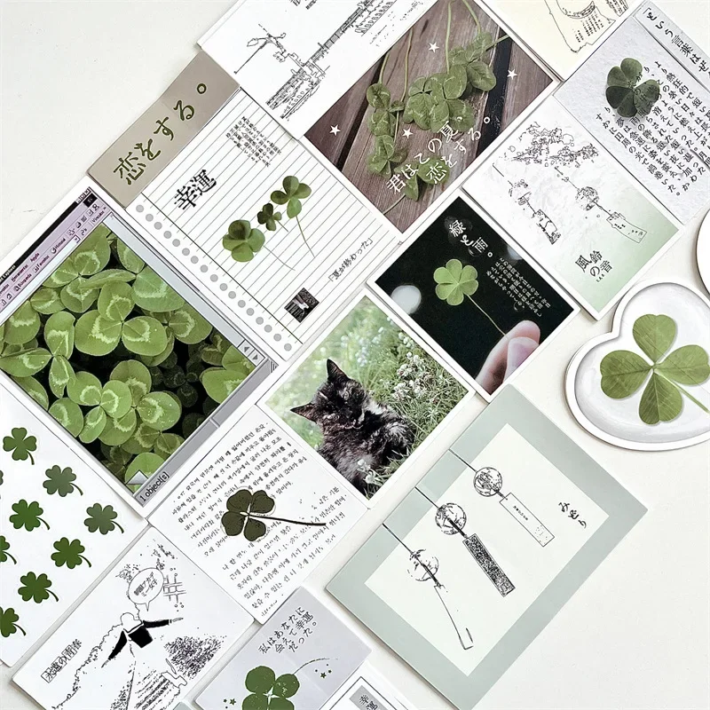 42 Sheets/Pack Clover Stickers Vintage Pressed Four-Leaf Clovers Decals for Journal Scrapbook DIY Supplies with Matte Finish