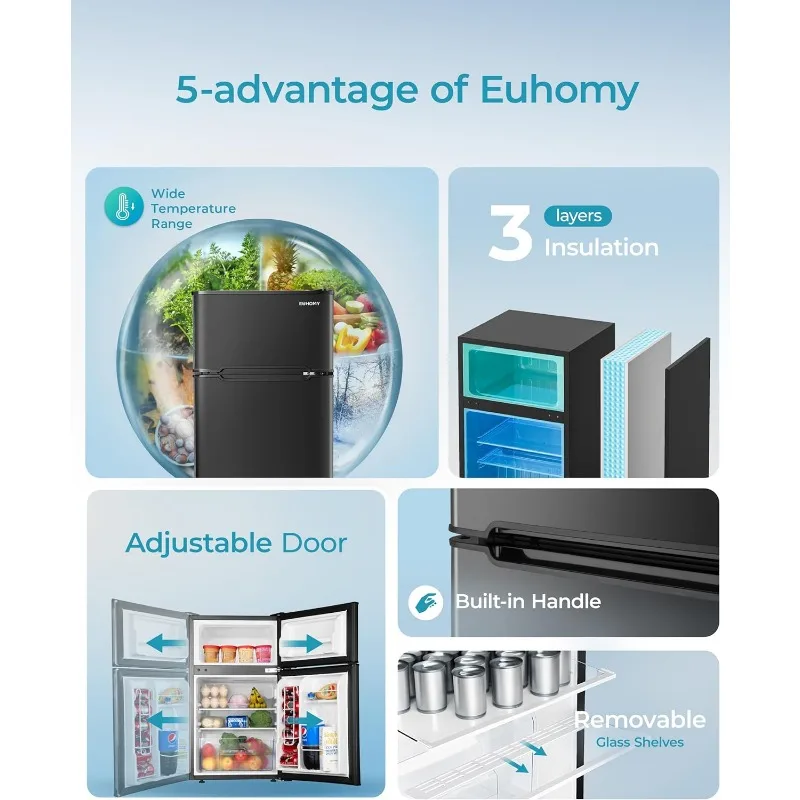 EUHOMY Mini Fridge with Freezer, 3.2 Cu.Ft Mini Refrigerator, Dorm Fridge with 2 Door For Bedroom/Apartment/Office-Food 5 EUHOMY Mini Fridge with Freezer, 3.2 Cu.Ft Mini Refrigerator, Dorm Fridge with 2 Door For Bedroom/Apartment/Office-Food 5