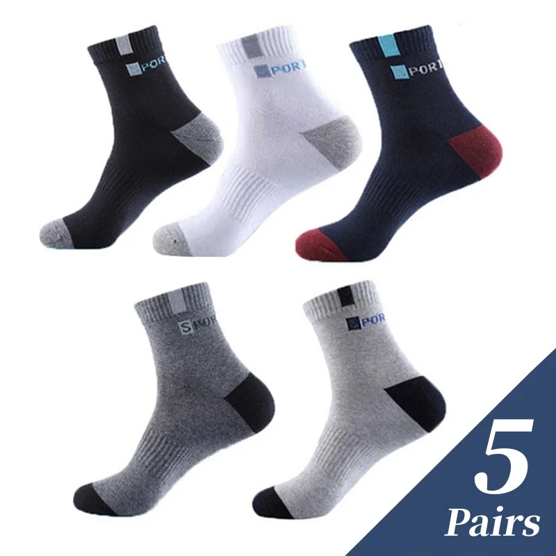 

5Pairs/Lot Men's Casual Cotton Socks Breathable Sports Sweat Absorbent Deodorant Mid-tube Non-slip Socks Spring Autumn Socks Men