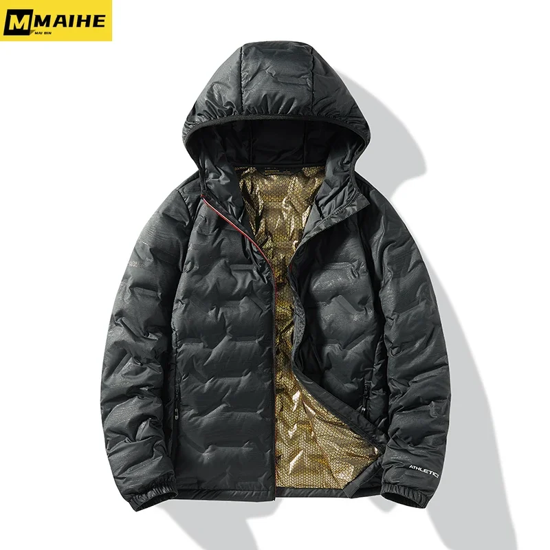 Winter Warm Men's Down Jacket Korean Version Fashionable Windproof Warm Hooded Couple Jacket Portable Lightweight Jacket