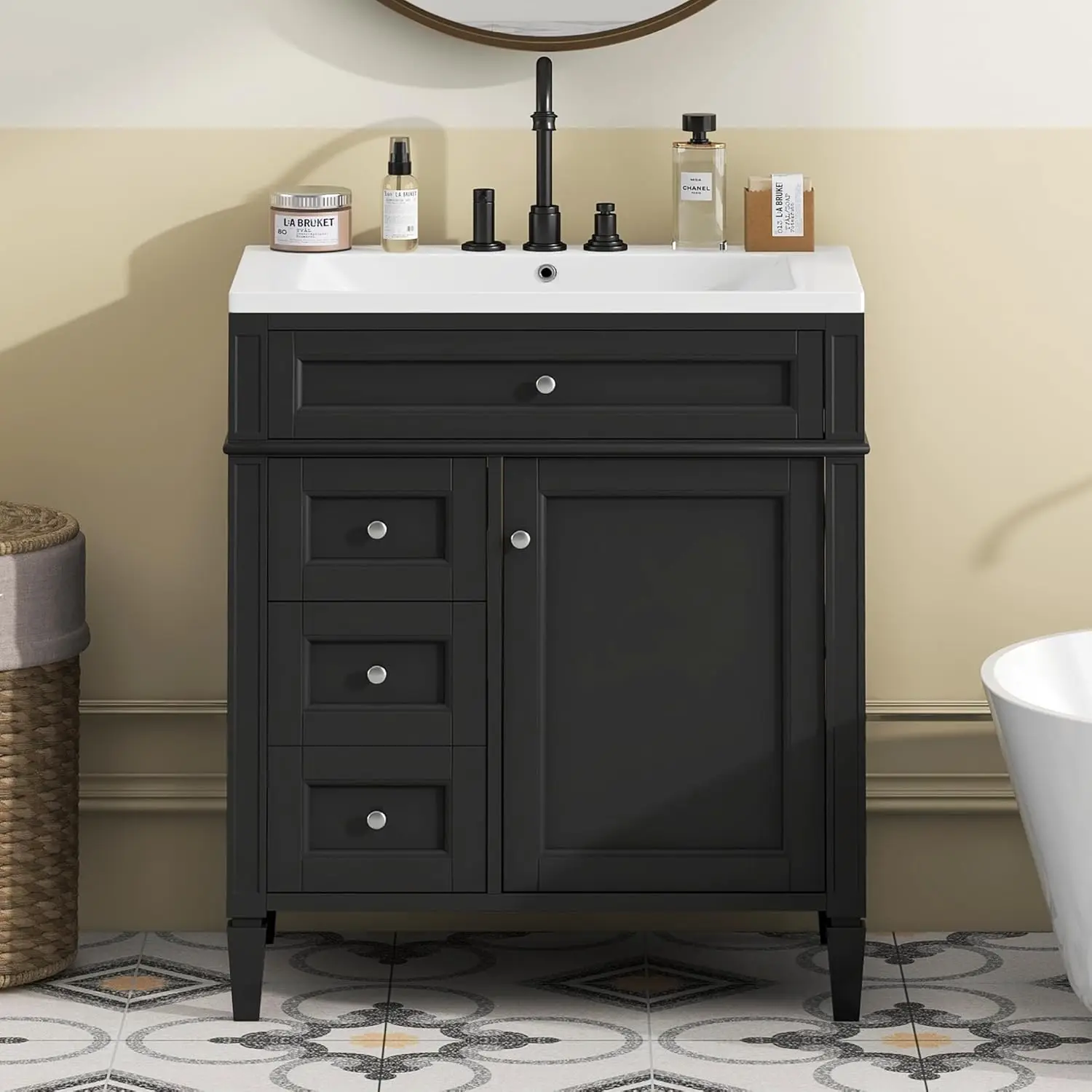 30" Bathroom Vanity with Single Sink Combo, Modern Undermount Bathroom Sink Cabinet with 2 Drawers and a Tip-Out Drawer 3