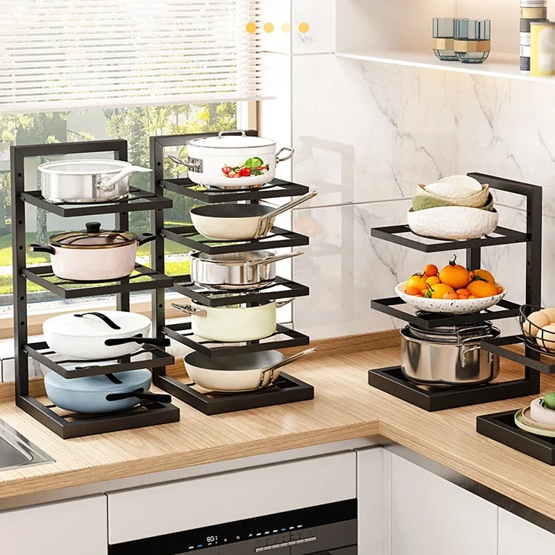 

Kitchen Organizer Rack Under Sink Cabinet Pot Rack Holder Multi-layer Household Multifunctional Pot Storage Rack Bowl Shelf