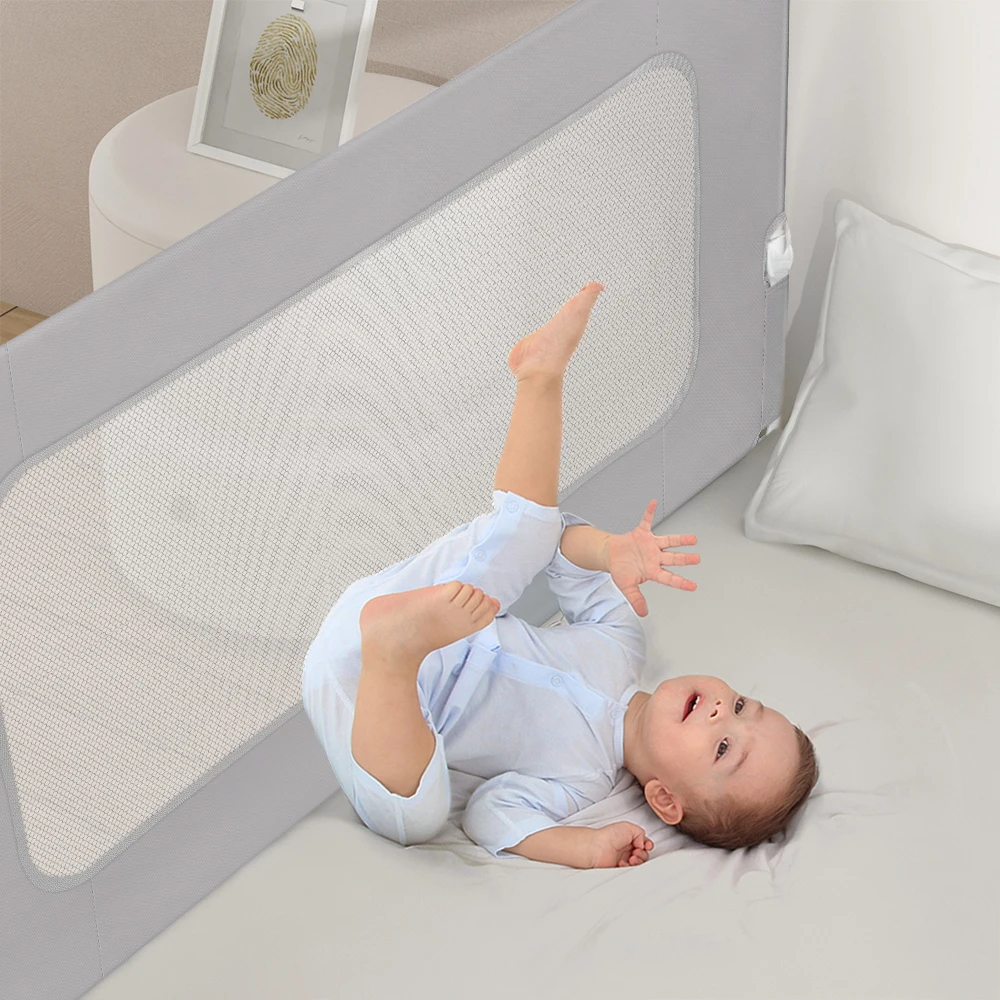 Barrière de lit de 150 / 180 / 200 cm - Protection anti-chute - Pliable à 180 ° - Hauteur réglable de 66 à 80 cm