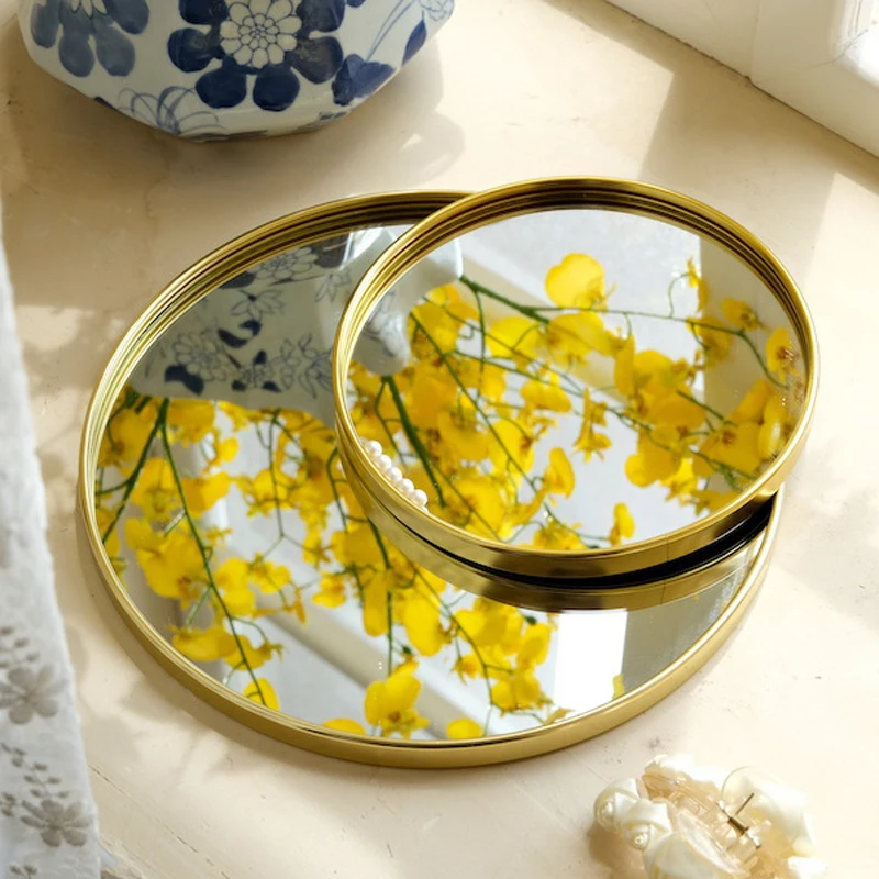 라이트 럭셔리 메탈 컬러 수납 트레이 유리 거울 + 다각형 벽걸이 거울 거실 모델룸 장 거울