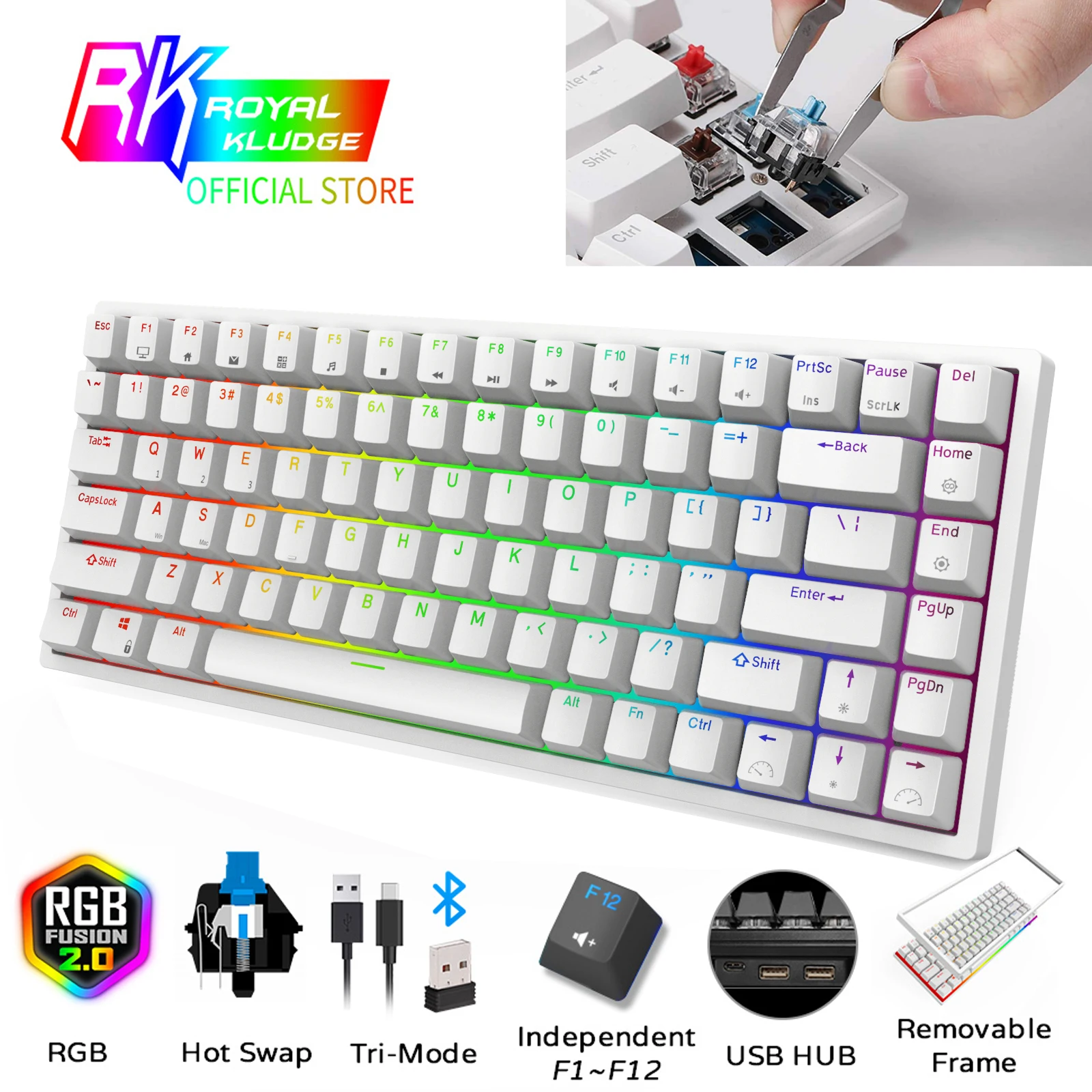 Rk84 2.4ghz Wireless/bluetooth/wired 80% Mechanical Keyboard, 84 Keys 3  Modes Connectable Hot Swappable Gaming Keyboard - Keyboards - AliExpress