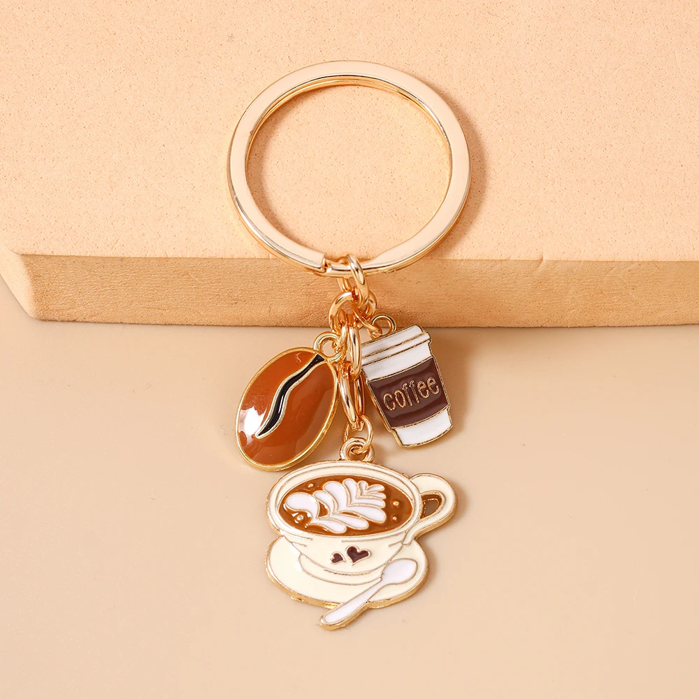 Aihua Emaille Liebeskaffee-Schlüsselanhänger Kaffeebohnen-Schlüsselring Geschenk für Frauen Niedlicher Schlüsselhalter für Schlüssel Original Cappuccino-Tassen-Schlüsselanhänger – Detail 5