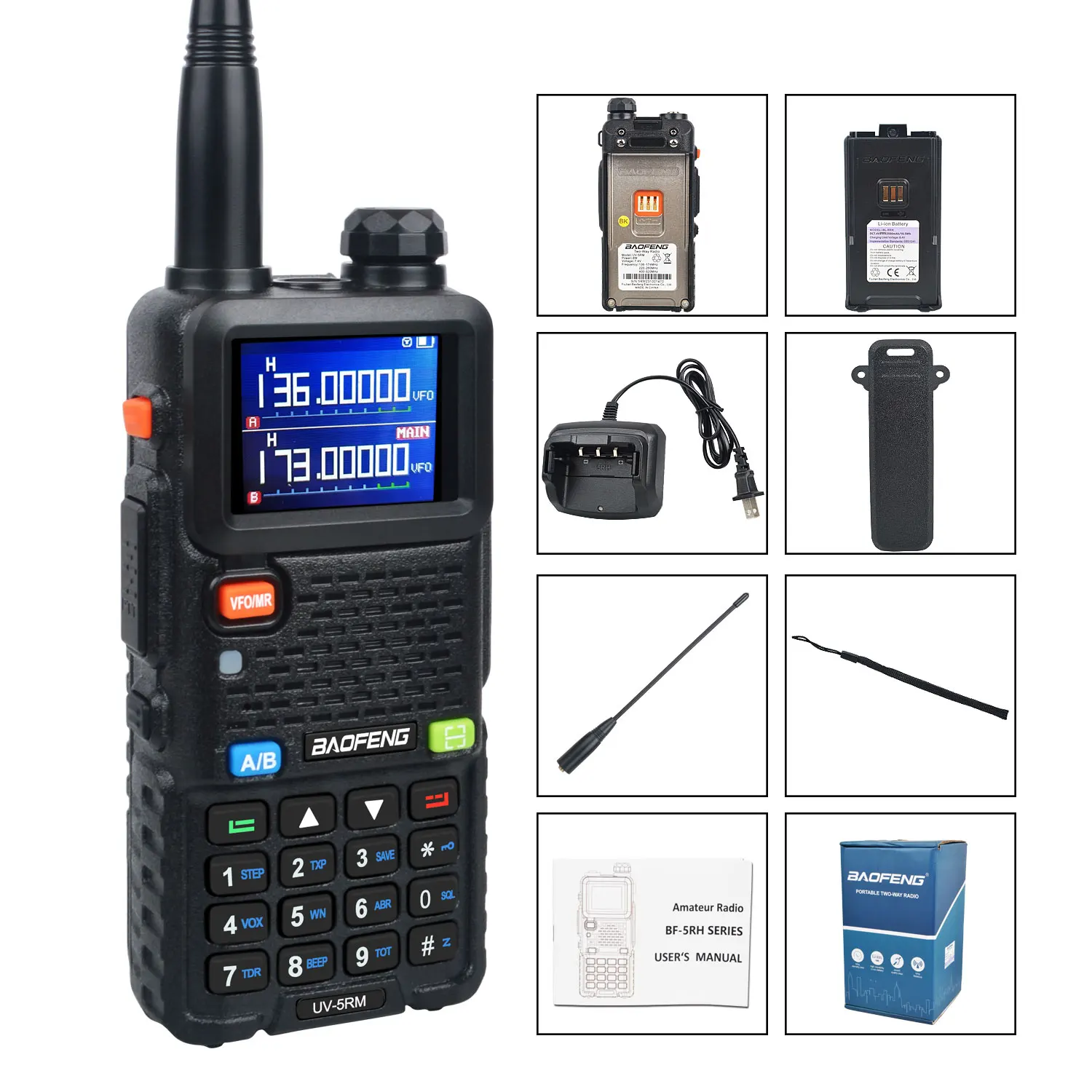 Baofeng UV-5RM 8W 999Ch Air Band FM Multibands Walkie Talkie One Key Frequency Copy Scrambler Vox Type-C Charging Two Way Radio