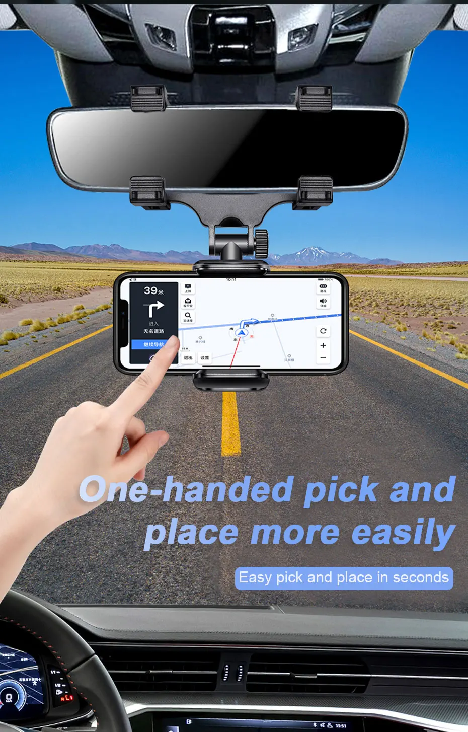 Rückspiegel-Telefonhalter für das Auto, frei drehbare Einstellung, Telefonhalterung, stabiler Greifer, Smartphone-Navigationshalterung – Detail 3