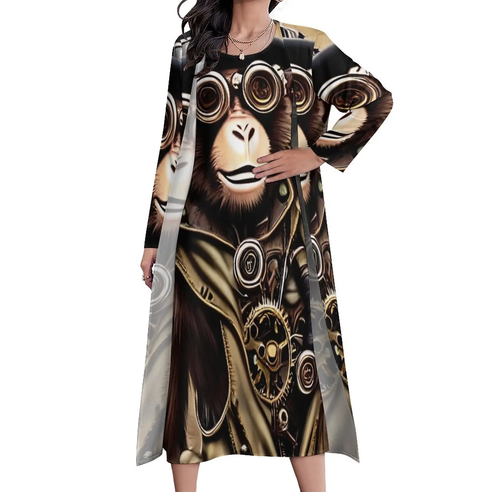 

Steampunk Monkey Dress Cute Animal Print Cute Maxi Dress Street Style Bohemia Long Dresses Women Two-Piece Oversized Vestido