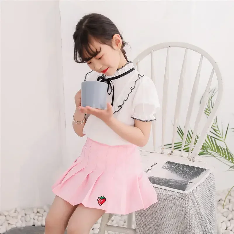 Girl Pleated Skirts School Children Clothing 2 4 6 8 10 12 13 14 Years Baby Girl Skirt with Shorts Pink Student Kids Tutu Skirt