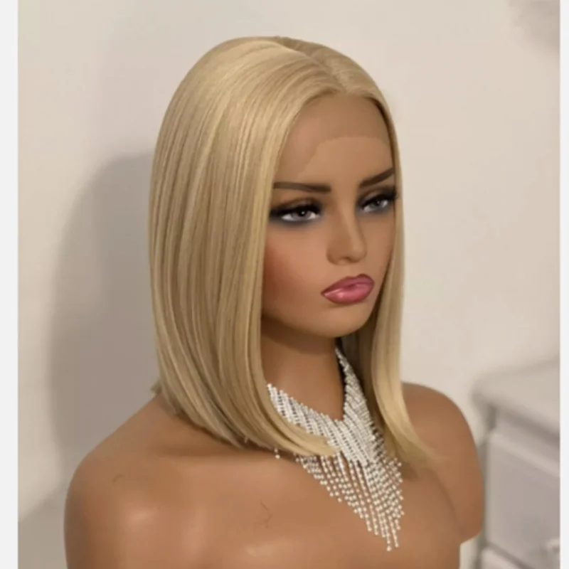 13&times;4 Bob Blonde Brown Wig Lace Front Wig Wavy Highlights Synthetic Middle Part High Quality Heat Resistant Wigs For Women