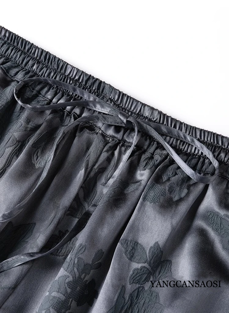 2024 Women's Fashion Spring New High Grade Gray Retro 30MM Heavyweight 50%Natural Mulberry Silk Jacquard Wide Leg Pants