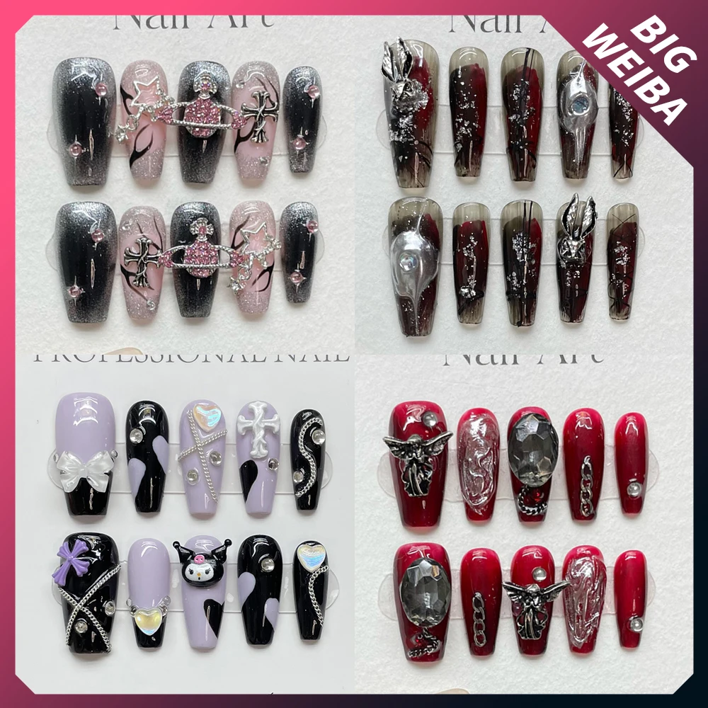 

Metal Gothic Darkness Handmade Gel Nail Kuromi Coffin Diamond Phototherapy Nail Stickers Reusable Individuation Press On Nails