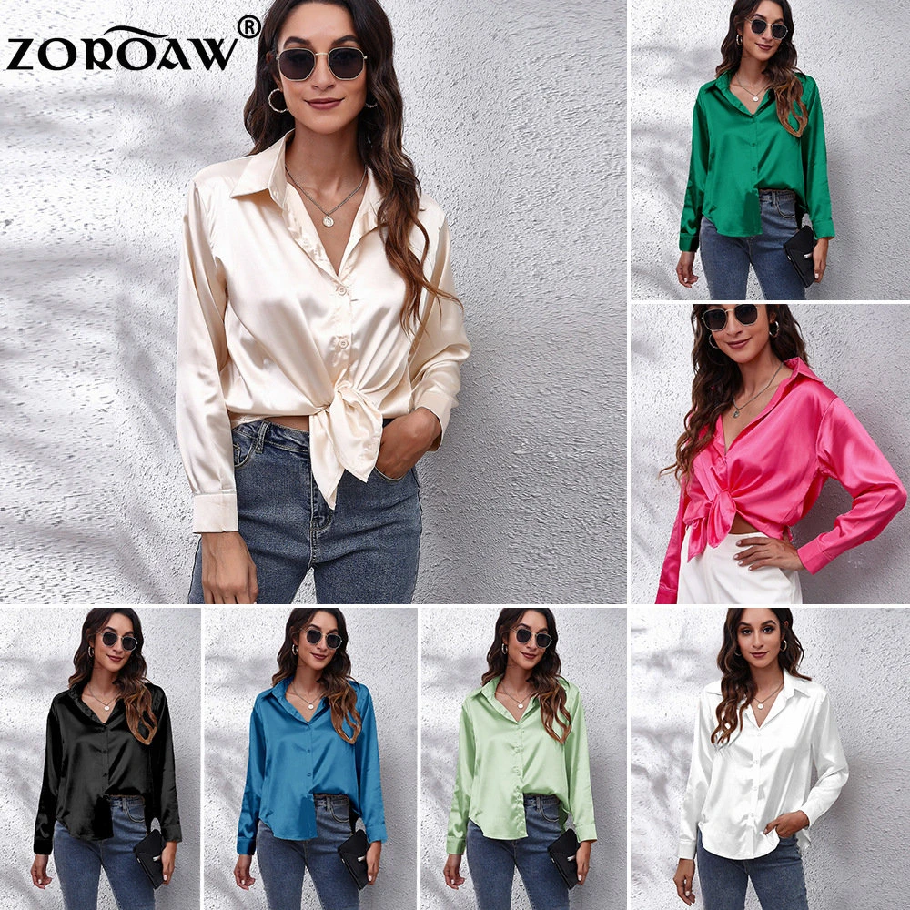 Camisas de seda para mujer, blusa de satén para mujer, camisas manga larga para oficina, camisa blanca de seda para mujer, lisa, Camisa| - AliExpress