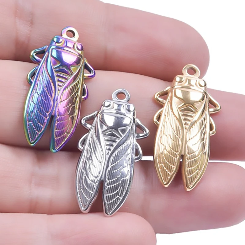 

WZNB 5Pcs Cicada Charms Insect Stainless Steel Pendant for Jewelry Making Diy Necklace Earring Accessories Wholesale