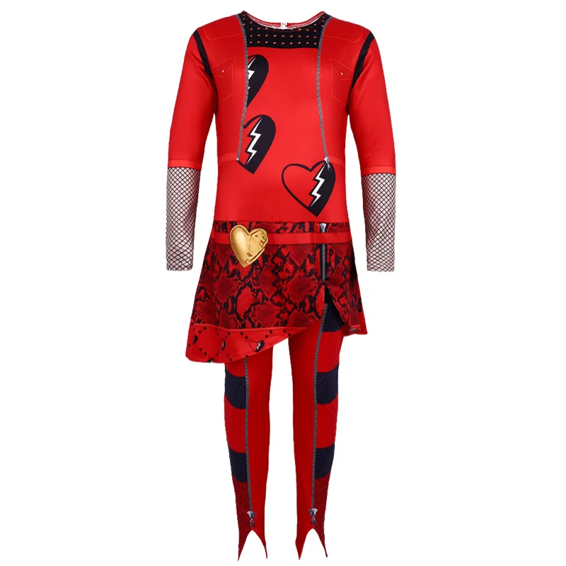Descendants 4 Cosplay Costume for Girls Movie The Rise of Red Princess Bodysuit Halloween Birthday Party Dresses Wig Suit