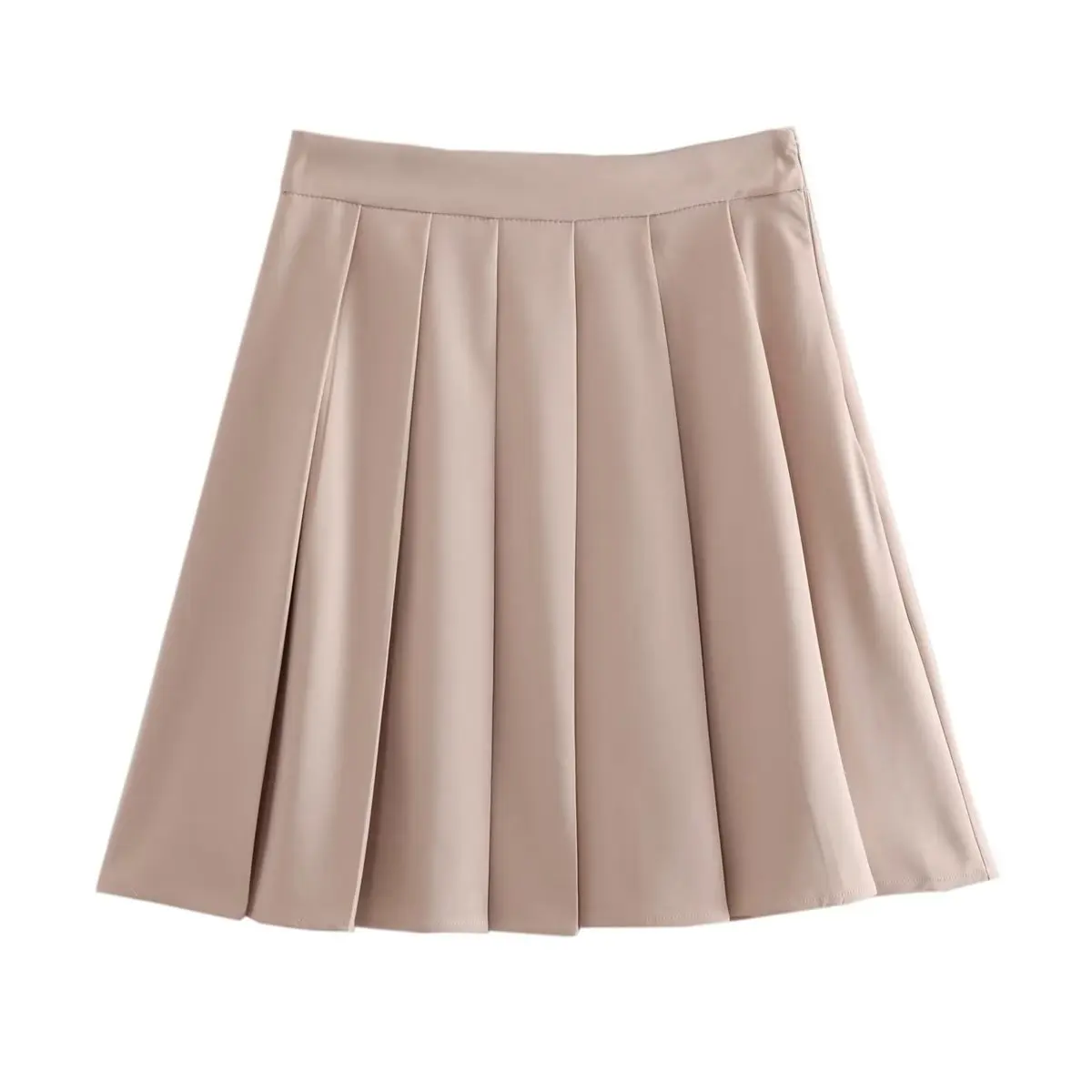 

DYLQFS 2023 NEW Summer Women Solid Color Pleated Side Waist Zipper Vintage Casual Streewear Sweet Skirts