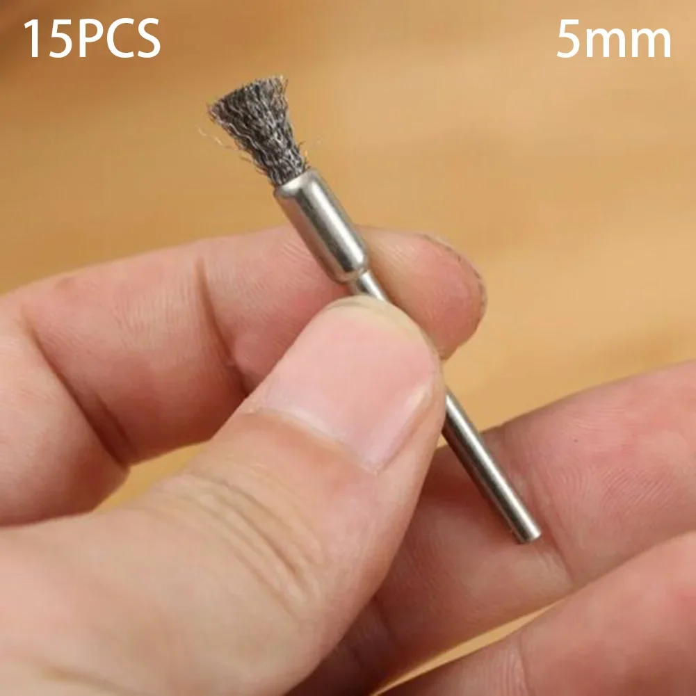 15Pc 5mm Wire Brush Remove Rust Polishing Brush Stainless Steel Handle For Mold Grinder Electric Rotary Drill Accessories 5