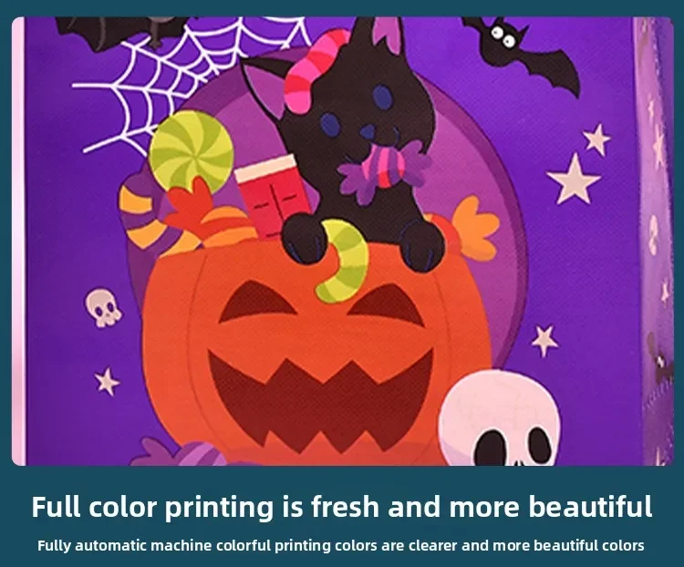 12 Stück Halloween-Vlies-Geschenktüten, Halloween-Süßigkeitstüten für Süßes oder Saures mit Griff für Kinder, Partyzubehör – Detail 7