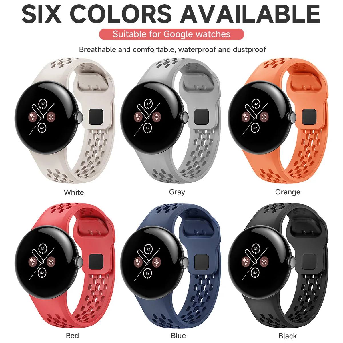 Breathable Silicone Sports Watch Band, 45mm