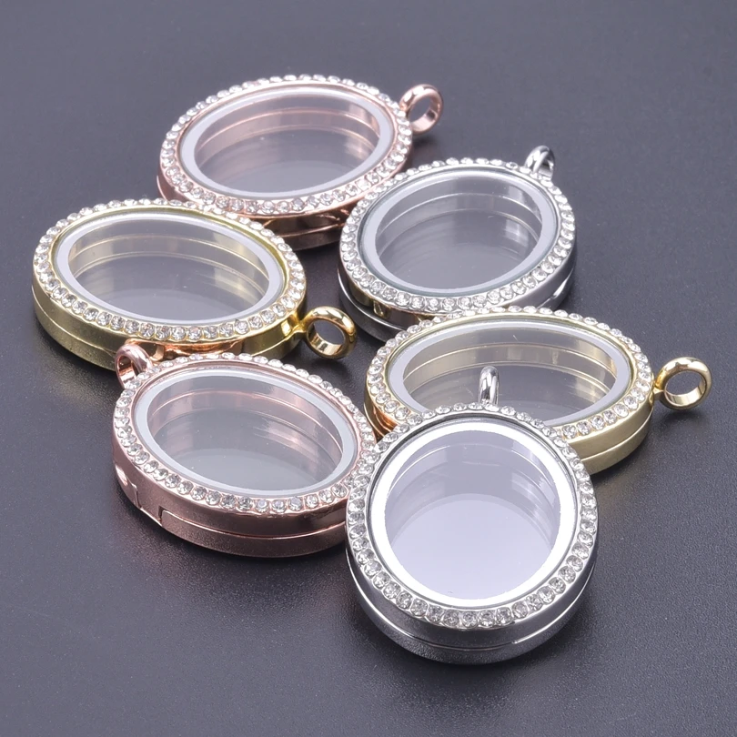10PCS Classic Oval Crystal Glass Floating charms for living lockets Alloy Pendants for Women Jewelry Making Craft Photo Necklace