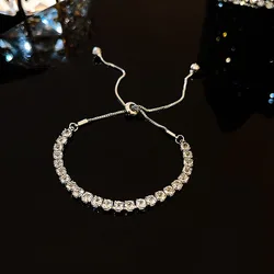 Elegant Rhinestone - Embellished Stainless Steel Bracelet with Adjustable Zircon Sparkle (SL0004 - S)