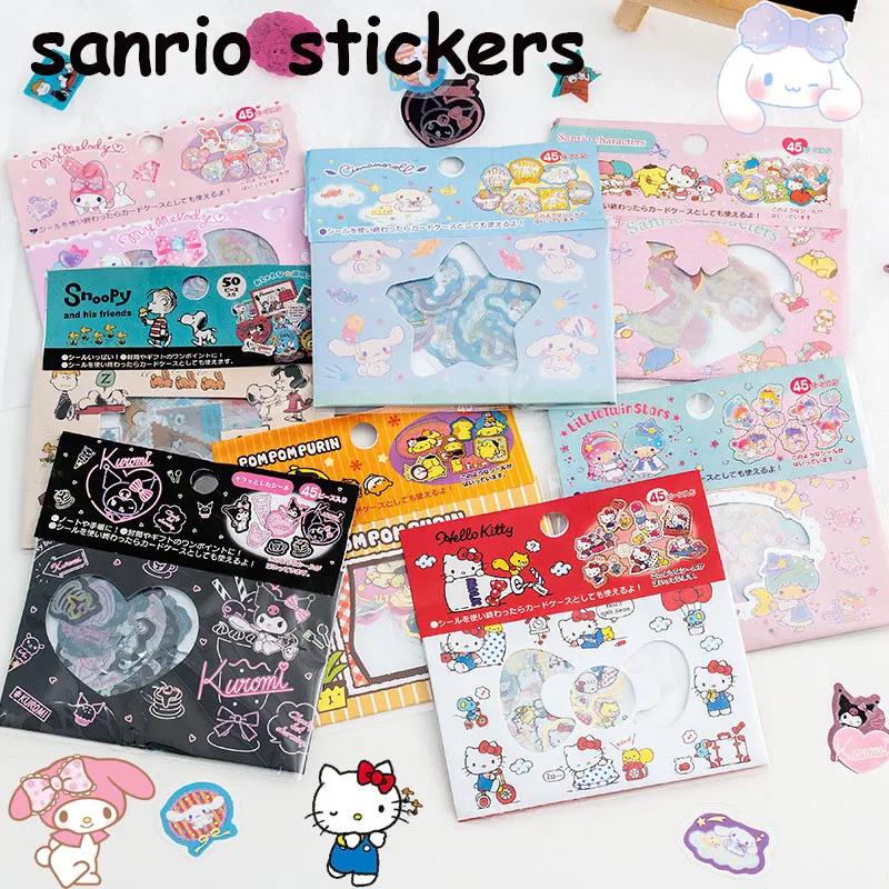

Kawaii Stickers Sanrio Hellokittys Mymelody Kuromi Anime Cartoon Handmade Pvc Transparent Gilded Sticker Decorative Decal