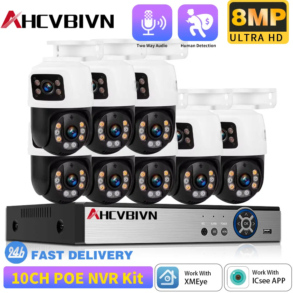 Xmeye 10CH POE 안전 시스템, 6MP 듀얼 렌즈 PTZ 카메라 포함 - ..