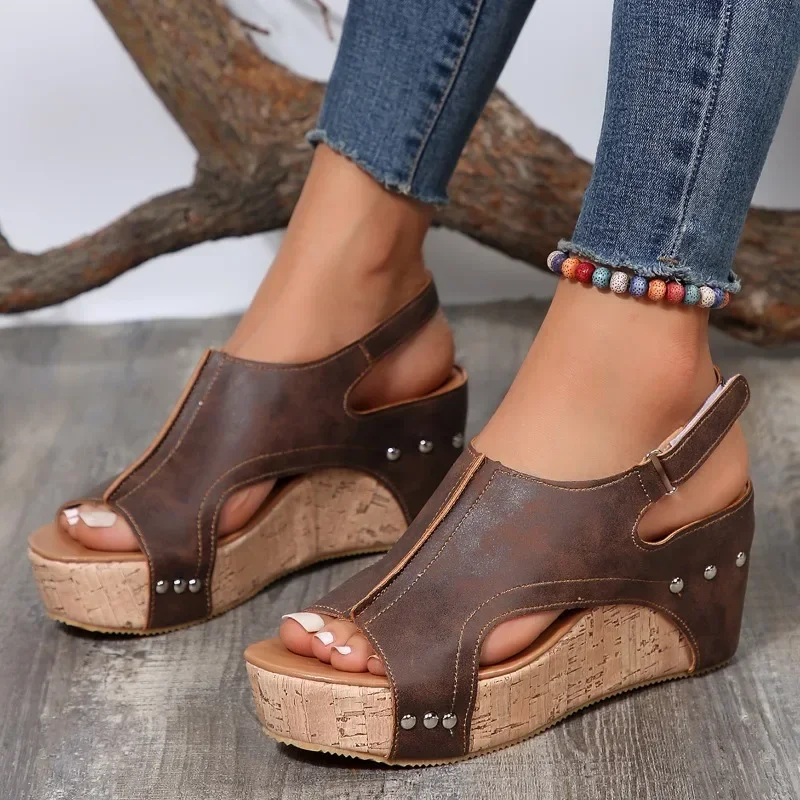 

High Heel Casual Sandals High Quality Buckle Strap Shoes Female Solid Wedges Classics Women's Sandals