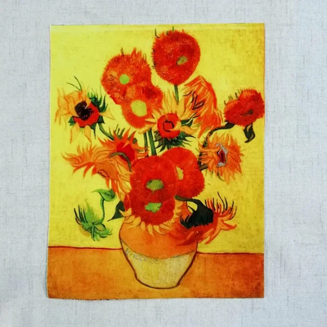 Peinture à l'huile Patchwork tissu teint à la main Van Gogh positionnement toile décoration bricolage accessoires faits à la main tissu pièces de dessin animé 2