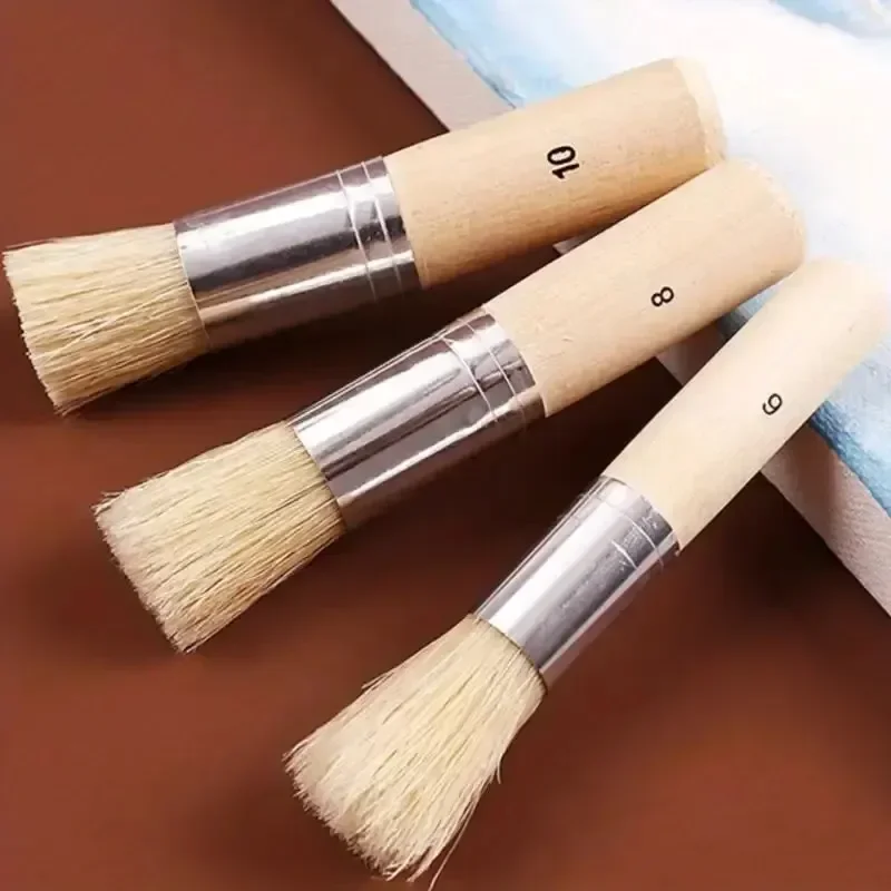 3pcs DIY Wooden Stencil Brush Pure Natural Bristle Paint Brush Acrylic Paint Wood Oil Painting painting brushes