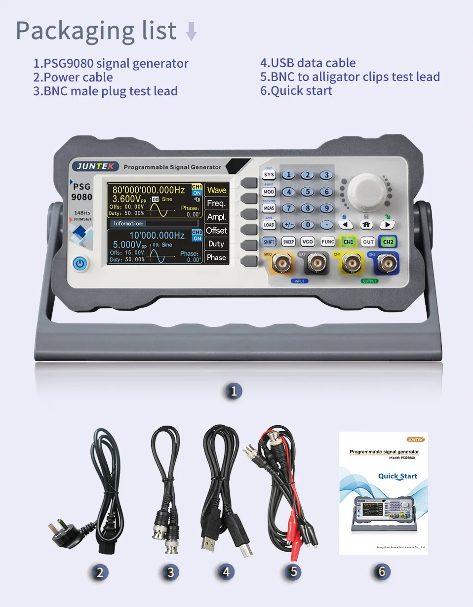 JUNTEK PSG9080 80MHz Dual Channel Programmable Function Arbitrary Wave Generator Signal Source 6