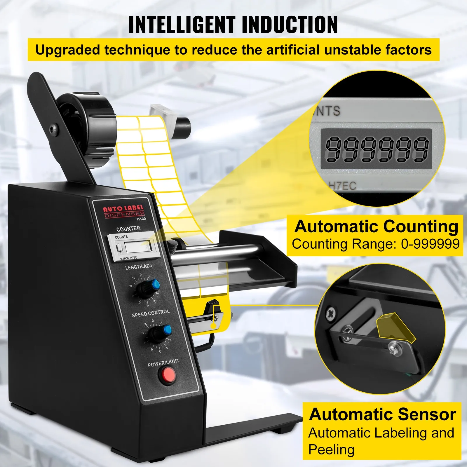 SucceBuy Automatic Label Dispenser Device 125/140mm Portable Label Applicator Sticker Separating Auto Stripping Machine