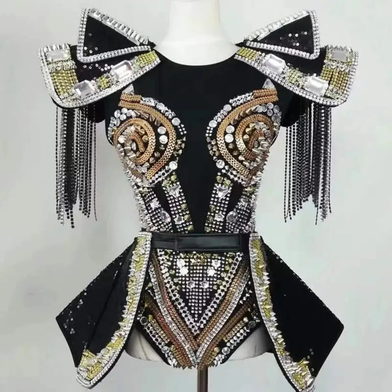 Armor Style Bar Female DJ DS Costumes Crystals Stones Bodysuit Nightclub Dancer Stage Show Catsuit Dance Outfit dance dress women dance costume stage performance costume