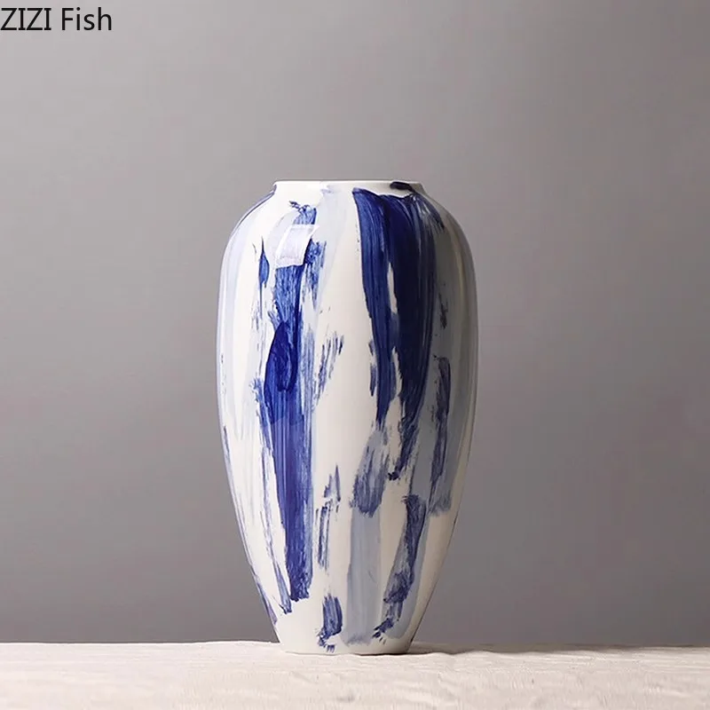 Ink Blue and White Porcelain Ceramic Vase Table Decoration Flower Arrangement Ink Style Flowers Vases Room Aesthetic Decor 4