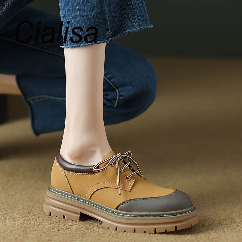 

Cialisa Autumn Platform Shoes New Arrival Round Toe Mixed Colors Casual Handmade Hot Sale Chunky Heels Ladies Fashion Footwear