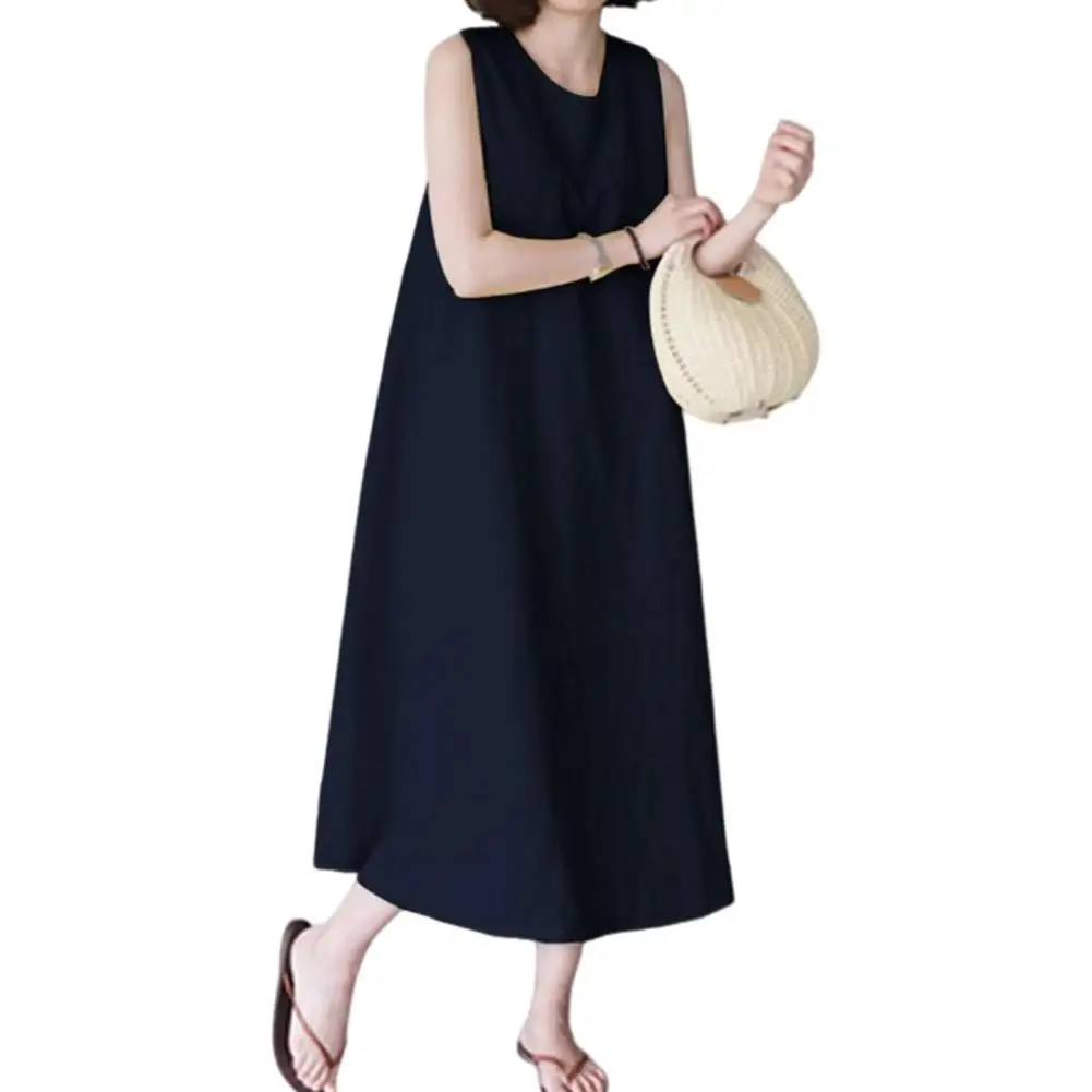 

Women Summer Dress Elegant Plus Size Midi Dress with Pockets for Women Soft Breathable A-line Summer Dress Solid for Ladies