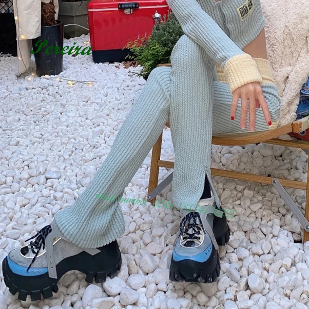 Zapatos de tacón bajo con cordones para calzado informal con plataforma, punta redonda, aumento de altura, atado cruzado, Sexy, para fiesta, novedad de | - AliExpress