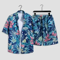 Mens Fashion Print Sets Short Sleeve Shirt+Shorts 2Pcs Suit Loose 2024 Summer Casual Beachwear Male Vacation Hawaiian Outfits 1