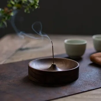 Solid Wood Incense Burner Handmade Tea Ceremony Round Incense Stick Indoor Incense Tray Multi Hole Home Ornament Decor Holder 1