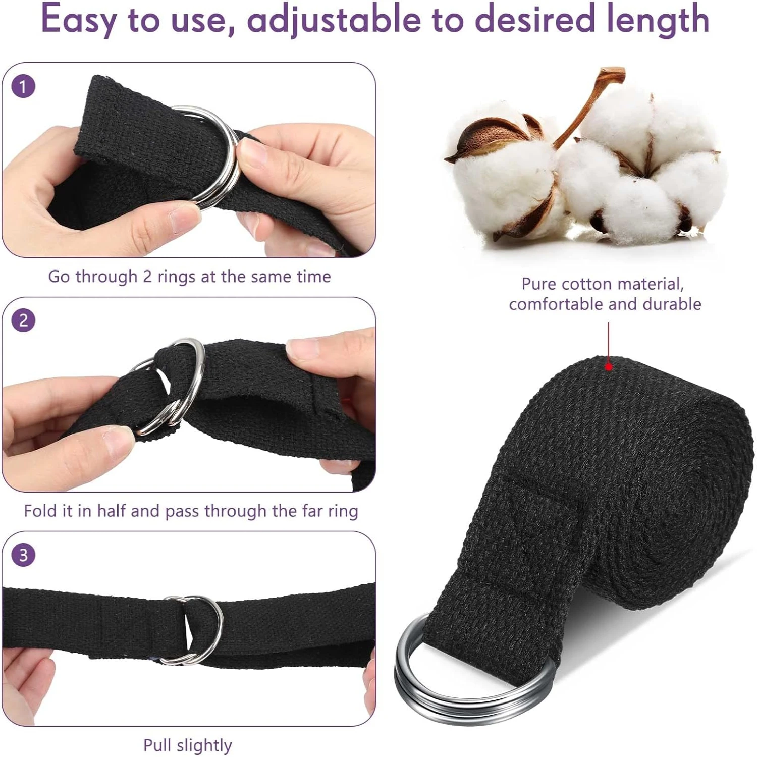 Enhance Your Pilates Routine with Customizable Ultimate Flexibility D-Ring Yoga Strap Loop-Achieve Effortless Stretching Exerc