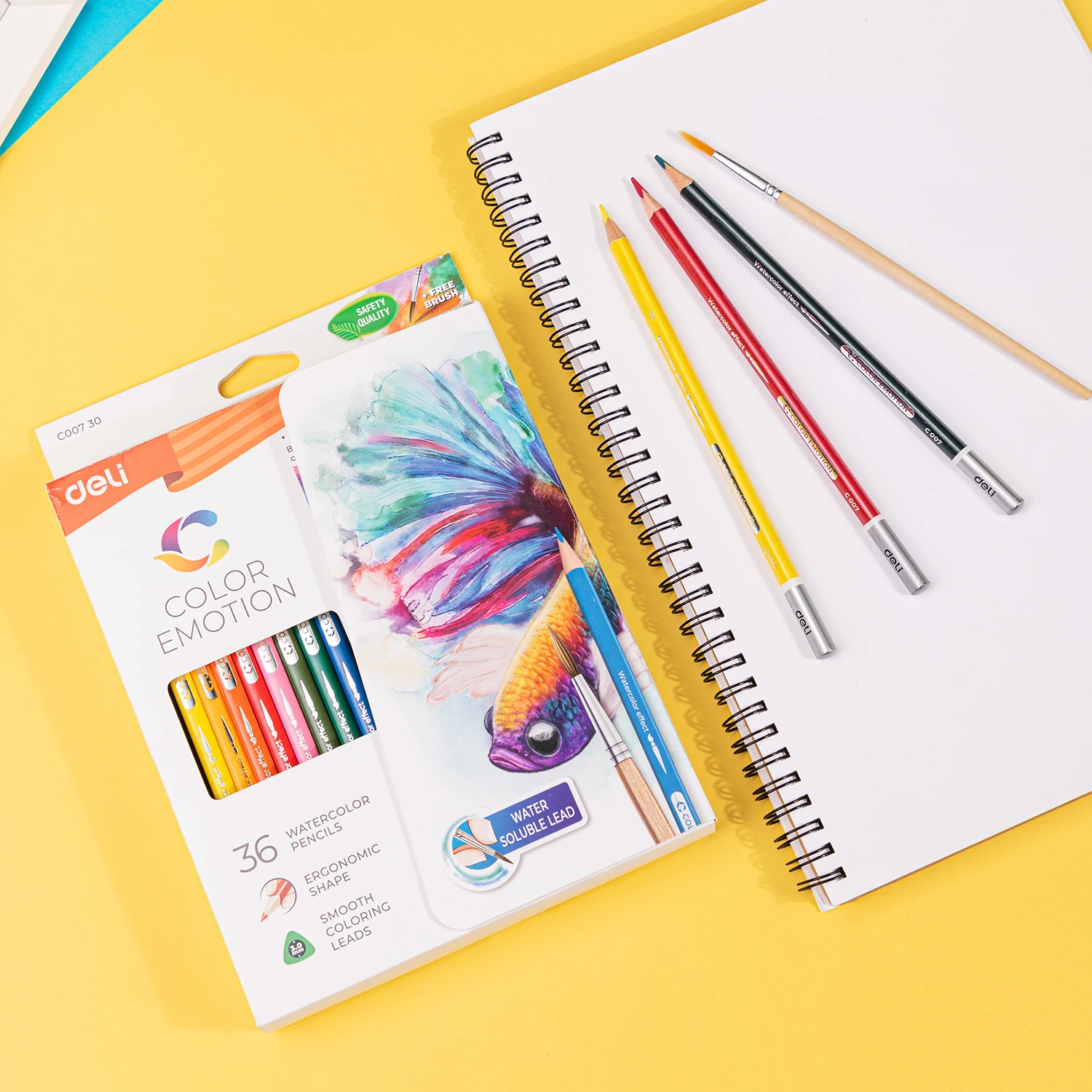 Deli Watercolor Pencil 12 / 24 / 36 Colores Drawing Pen Art Set Children Kids Painting Sketching Water Color Pencil Kit 4