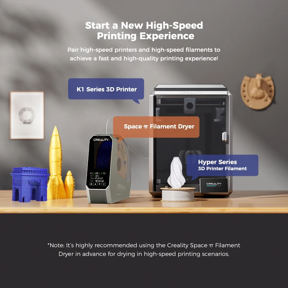 Creality Space π 필라멘트 건조기 상자 1KG 필라멘트 보관 건조 조절 가능 온도 45 유지 ℃ -70 ℃   360 °   열풍 가열 0-48h