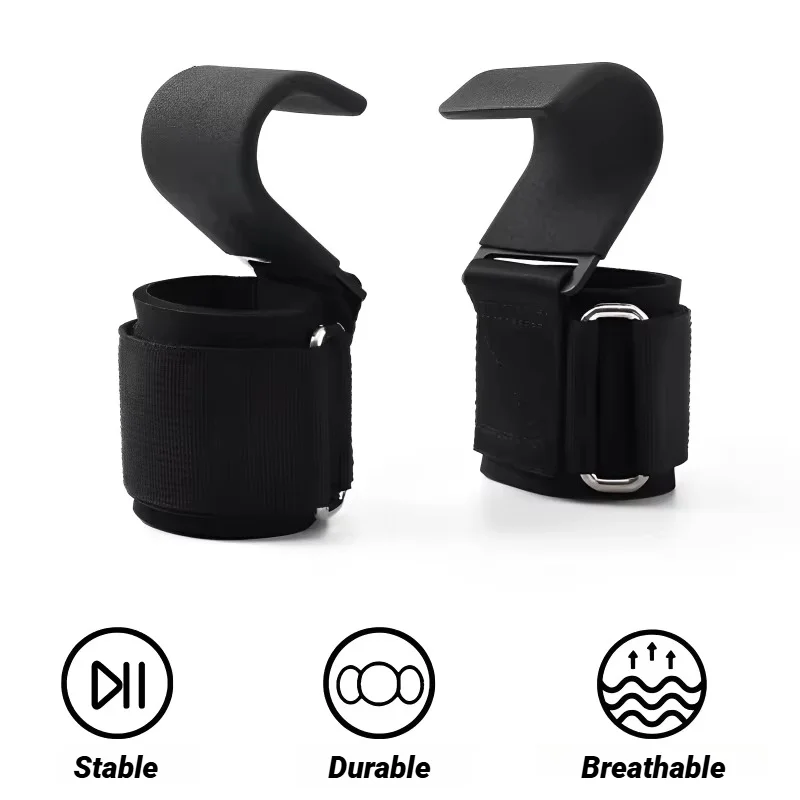 2Pcs Non-Slip Weight Lifting Hooks Straps Weightlifting Deadlift Chin Pull Up Exercise Fitness Hook Training